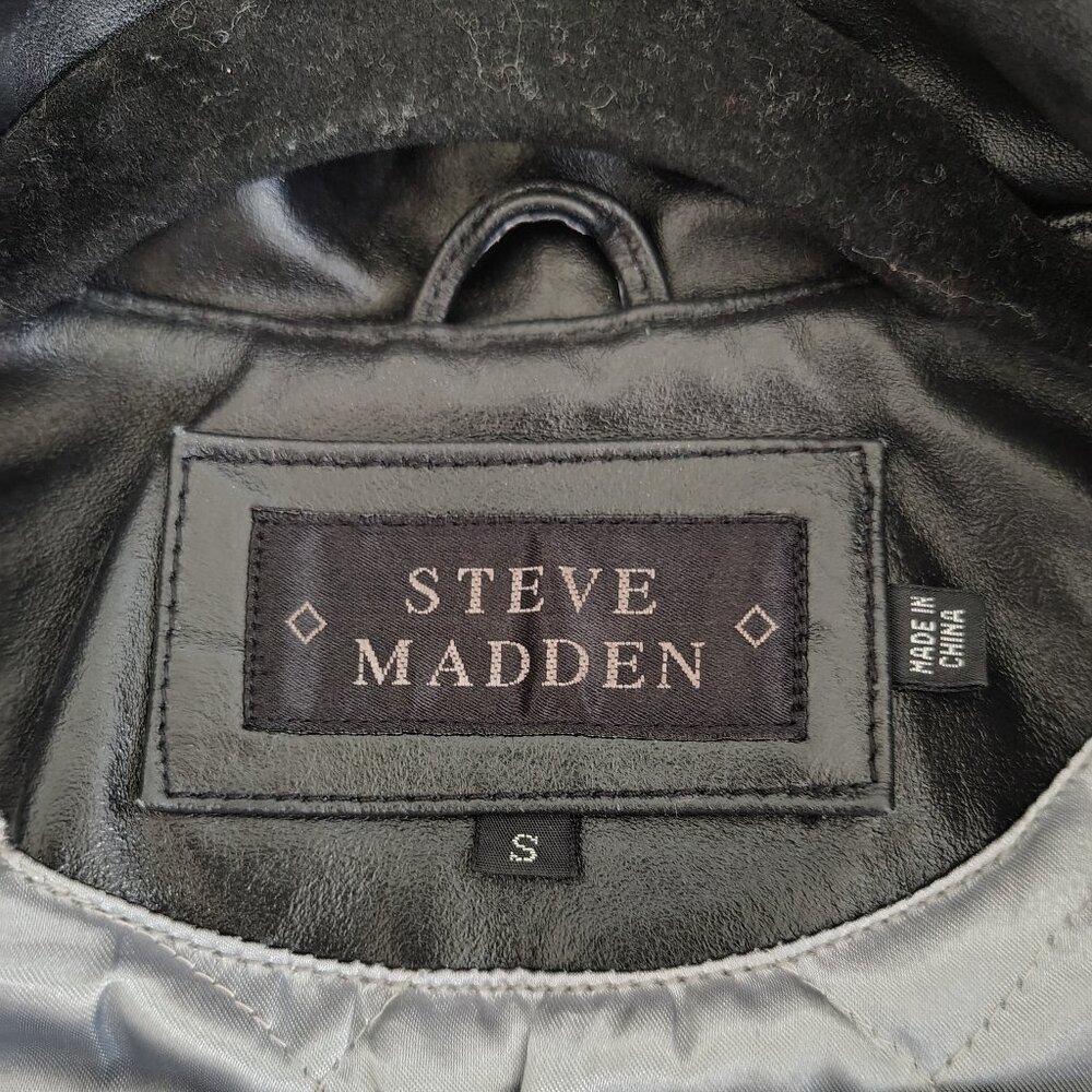 Steve Madden Genuine Leather Bomber Jacket Black - Picture 2 of 9
